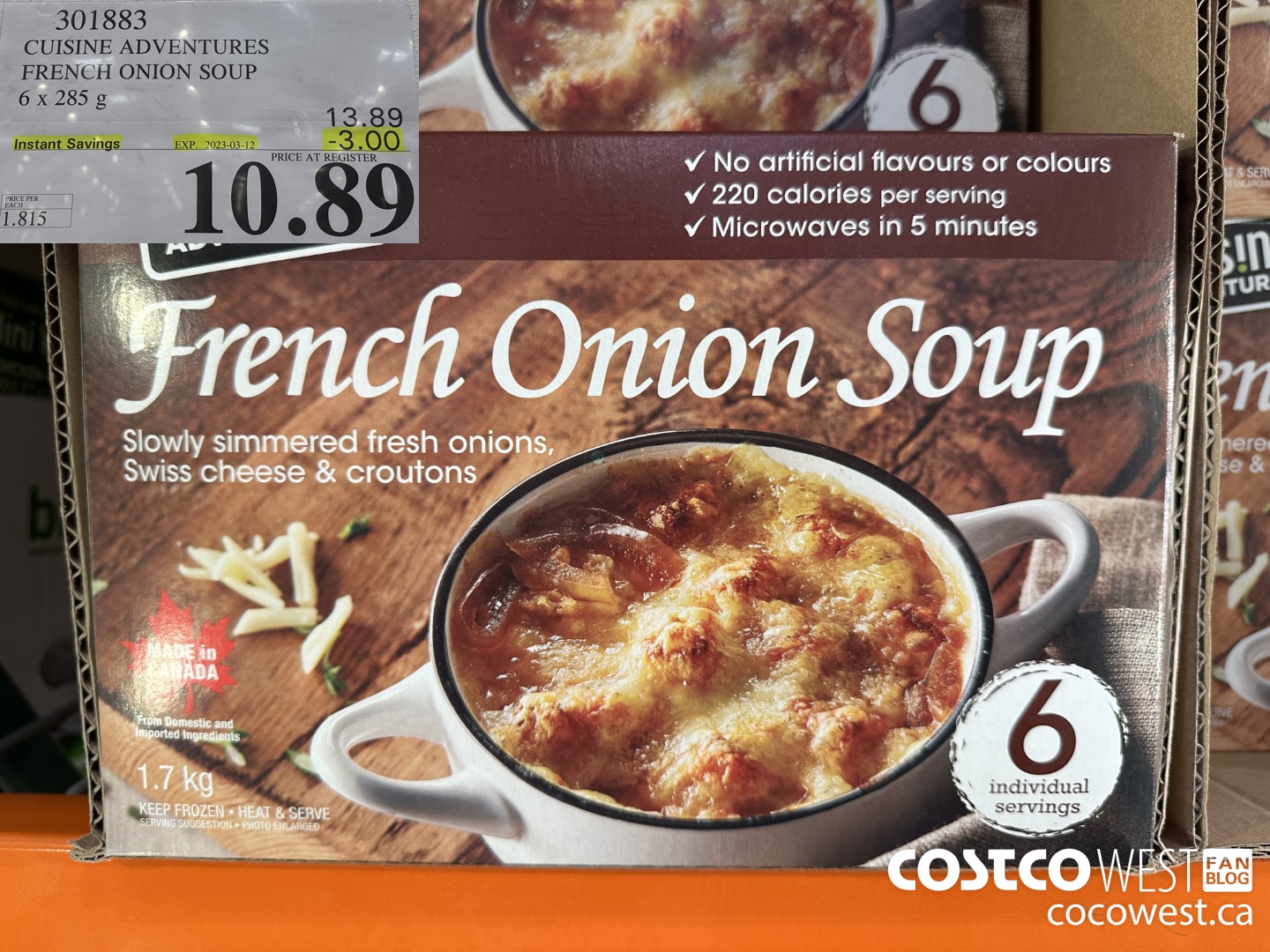 301883 CUISINE ADVENTURES FRENCH ONION SOUP 6 X 285 G ($3.00 INSTANT SAVINGS EXPIRES ON 2023-03-12) $10.89