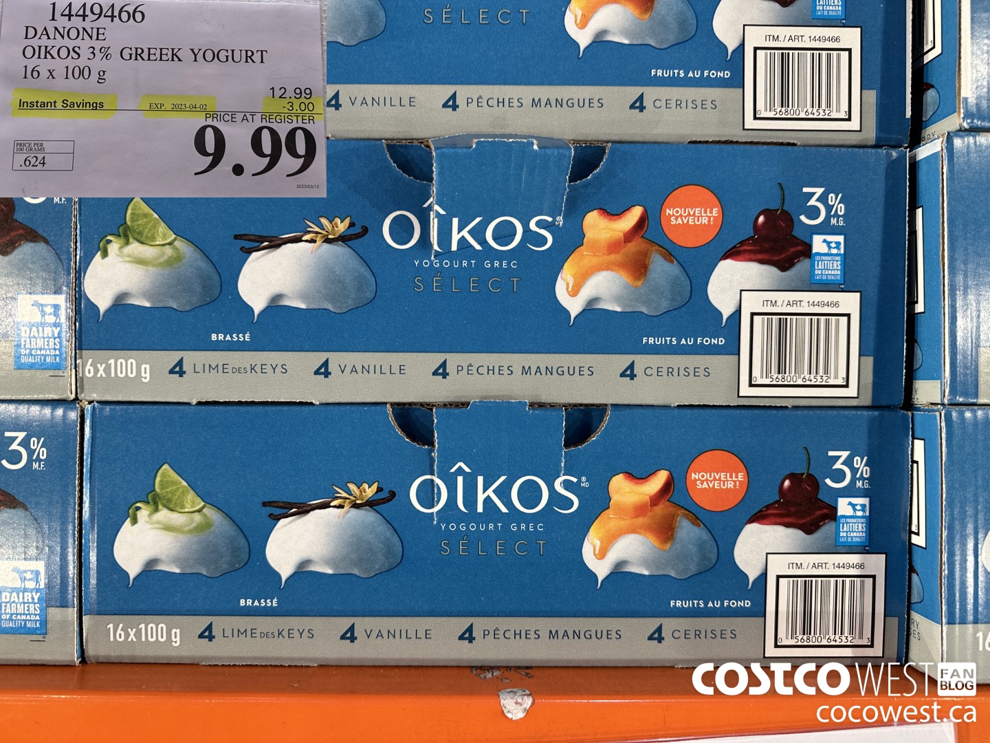 1449466 DANONE OIKOS 3% GREEK YOGURT 16 x 100g ($3.00 INSTANT SAVINGS EXPIRES ON 2023-04-02) $9.99