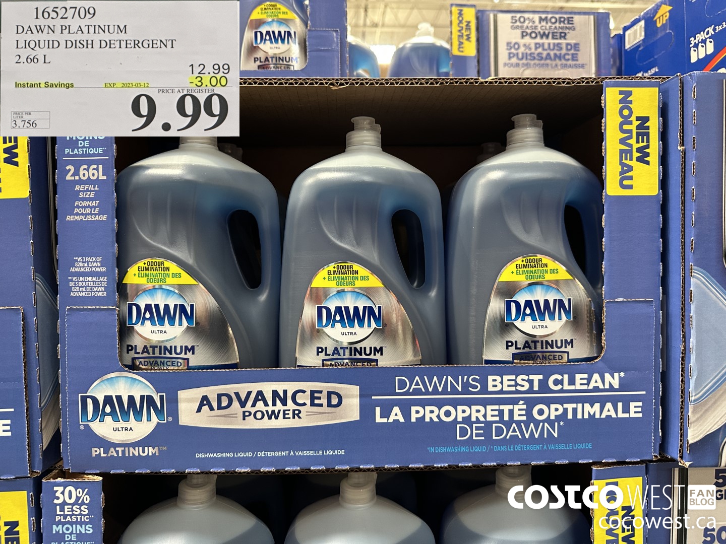 1652709 DAWN PLATINUM LIQUID DISH DETERGENT 2.66L ($3.00 INSTANT SAVINGS EXPIRES ON 2023-03-12) $9.99