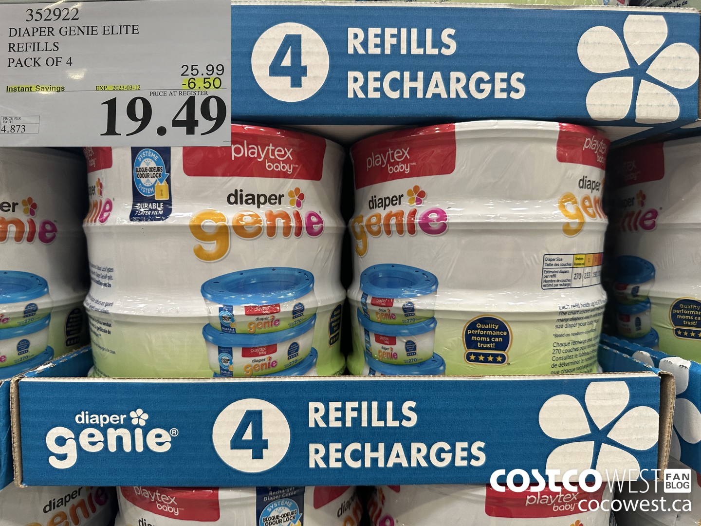 352922 DIAPER GENIE ELITE REFILLS PACK OF 4 ($6.50 INSTANT SAVINGS EXPIRES ON 2023-03-12) $19.49