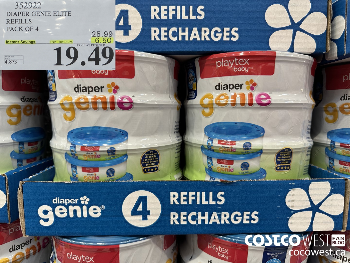 352922 DIAPER GENIE ELITE REFILLS PACK OF 4 ($6.50 INSTANT SAVINGS EXPIRES ON 2023-03-26) $19.49