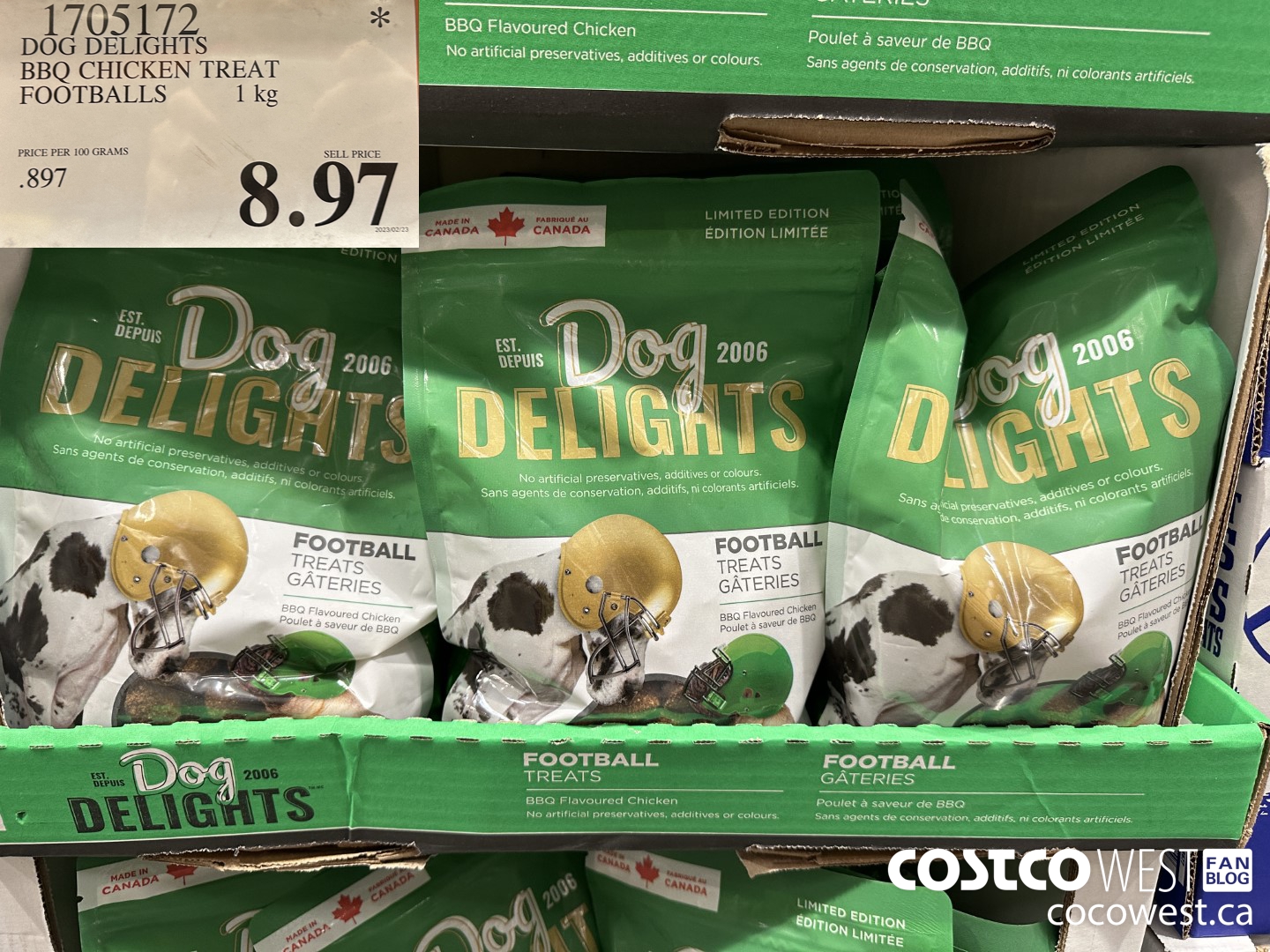 1705172 DOG DELIGHTS BBQ CHICKEN TREAT FOOTBALLS 1 KG $8.97