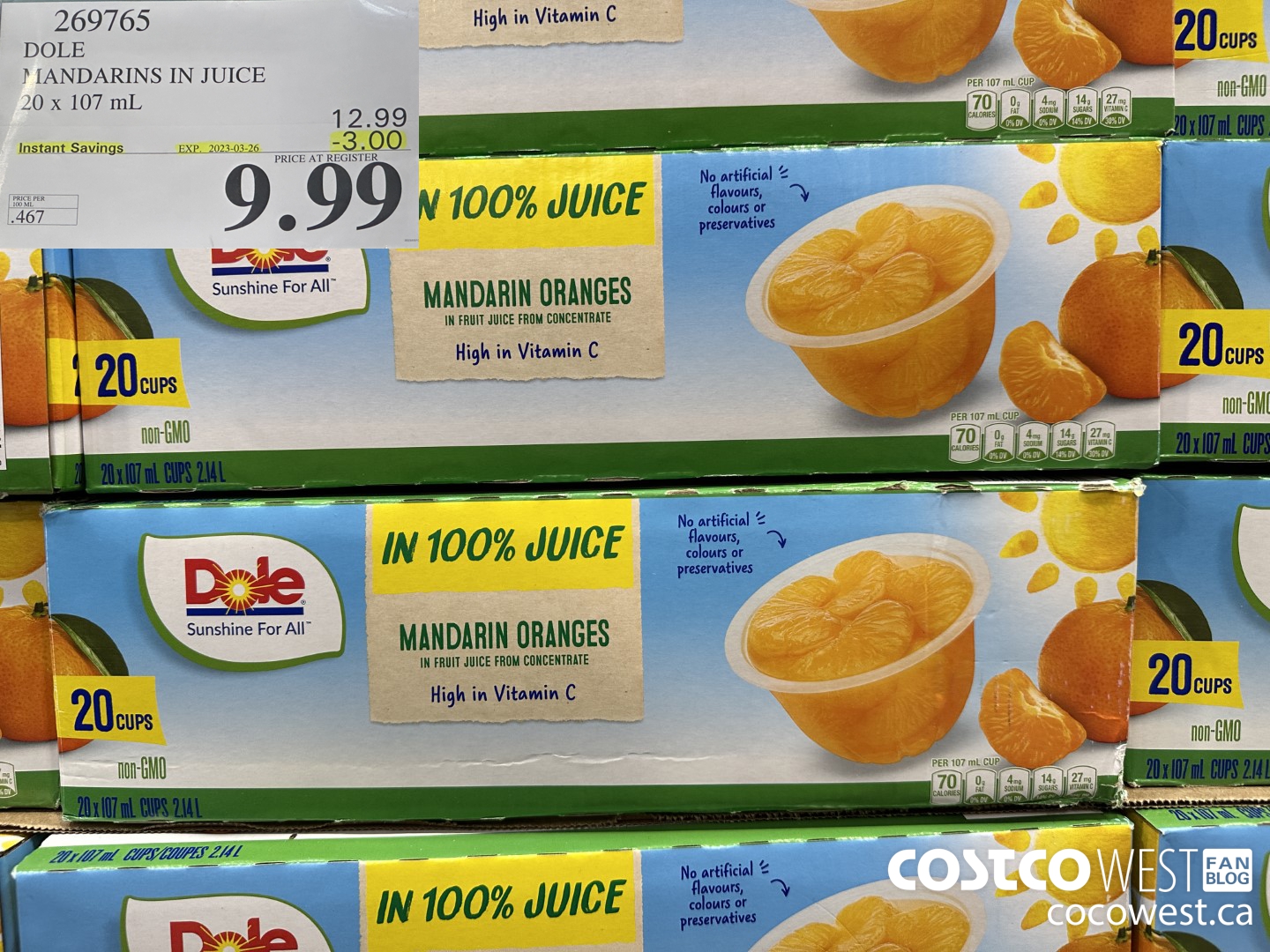 269765 DOLE MANDARINS IN JUICE 20 x 107 mL ($3.00 INSTANT SAVINGS EXPIRES ON 2023-03-26) $9.99