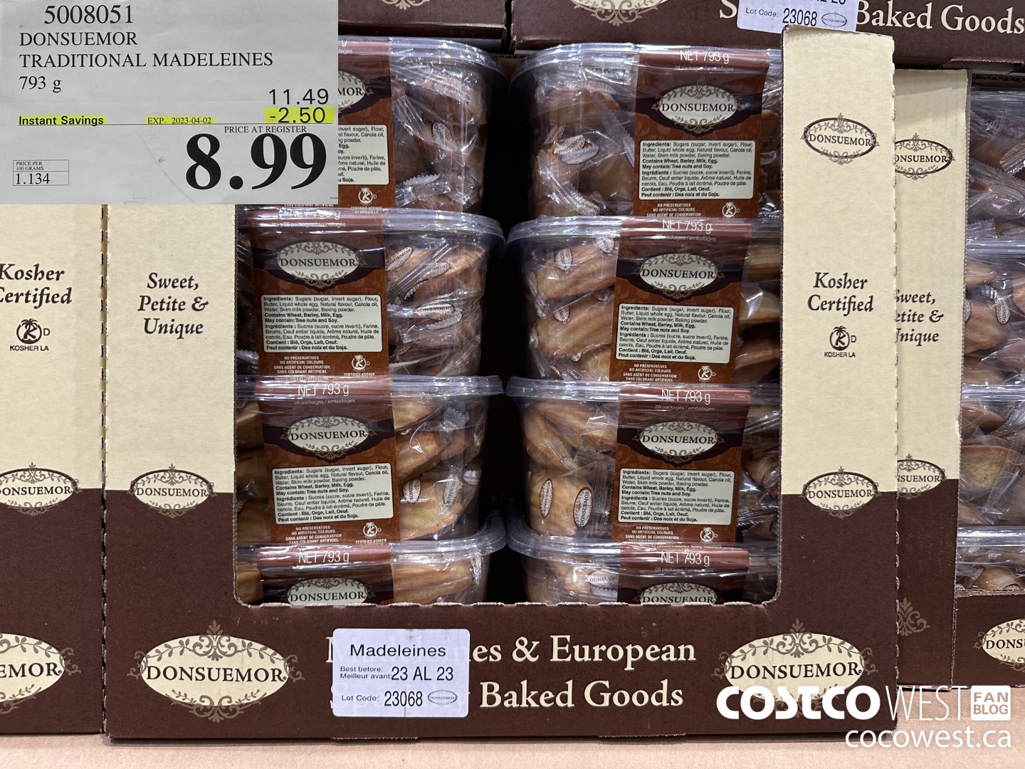 5008051 DONSUEMOR TRADITIONAL MADELEINES 793 g  ($2.50 INSTANT SAVINGS EXPIRES ON 2023-04-02) $8.99