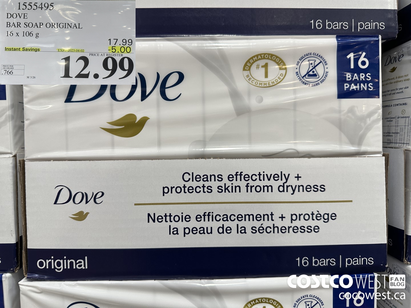 1555495 DOVE BAR SOAP WHITE 16 x 106 g ($5.00 INSTANT SAVINGS EXPIRES ON 2023-04-02) $12.99
