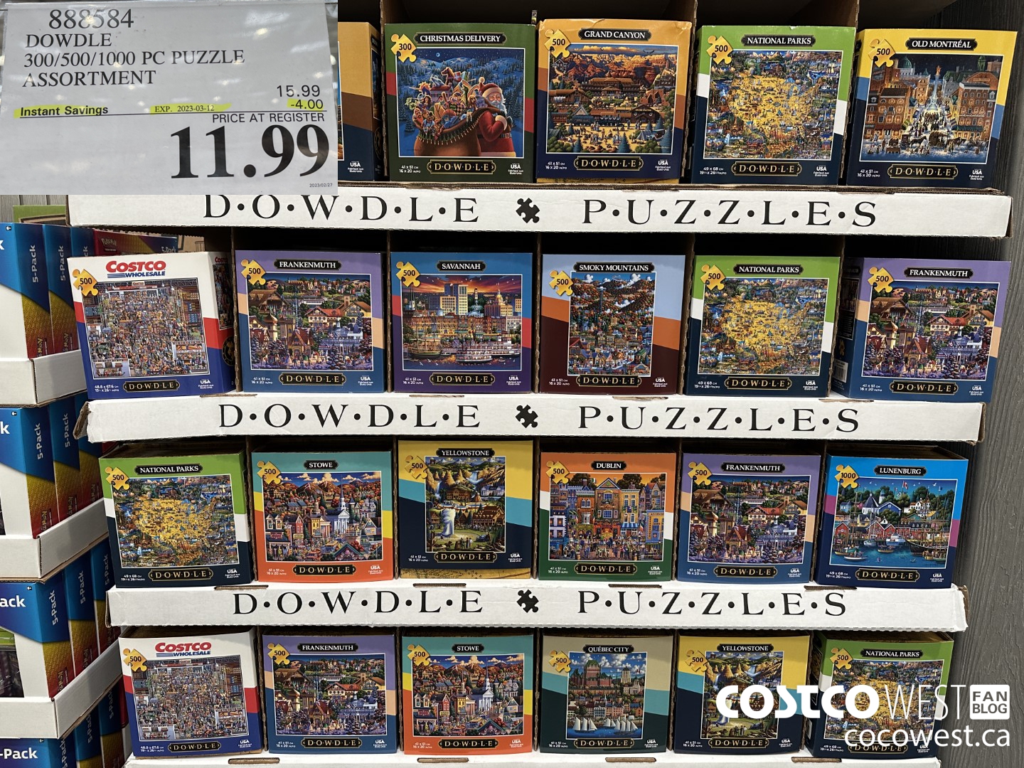 888584 DOWDLE PUZZLE ASSORTMENT 100/500/1000 PIECES ($4.00 INSTANT SAVINGS EXPIRES ON 2023-03-12) $11.99