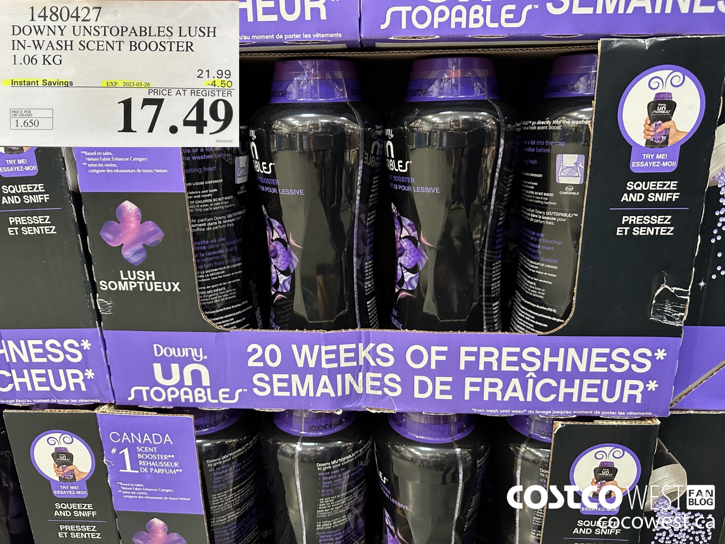 1480427 DOWNY UNSTOPABLES LUSH IN-WASH SCENT BOOSTER 1.06 KG ($4.50 INSTANT SAVINGS EXPIRES ON 2023-03-26) $17.49