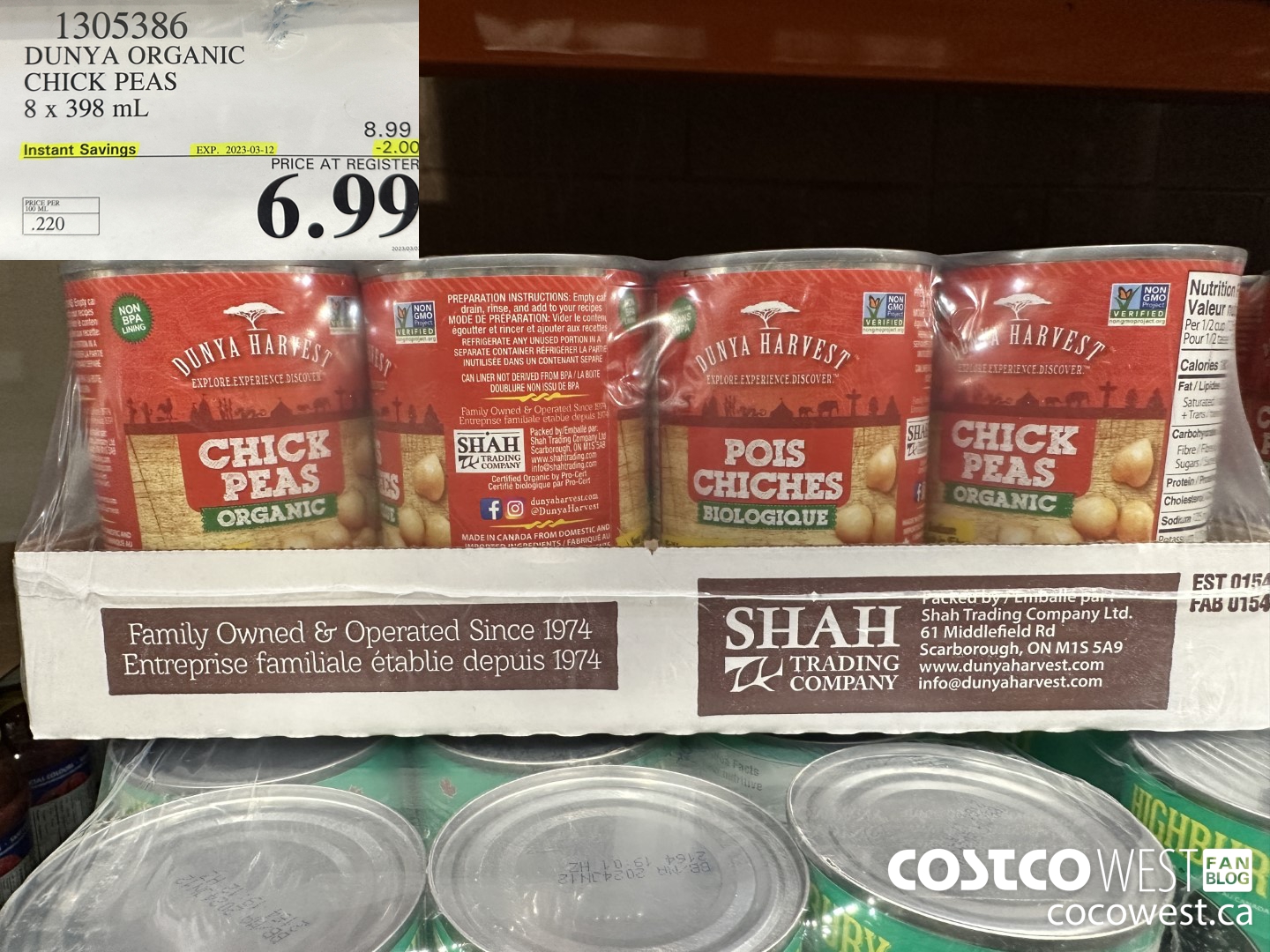 1305386 DUNYA ORGANIC CHICK PEAS 8 X 398 ML ($2.00 INSTANT SAVINGS EXPIRES ON 2023-03-12) $6.99