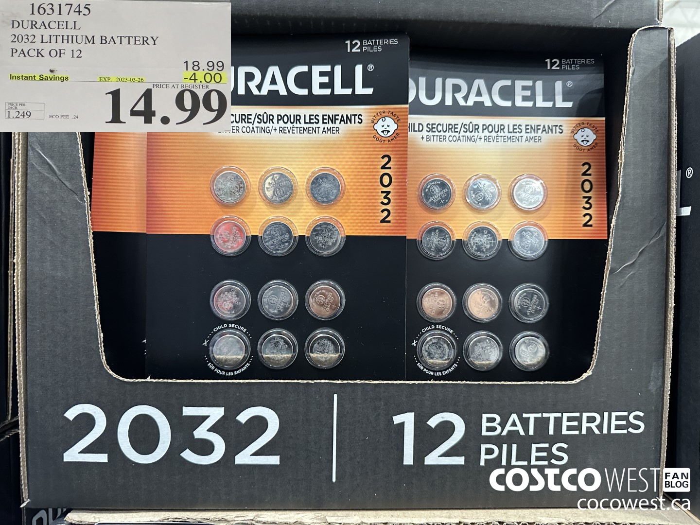 1631745 DURACELL 2032 LITHIUM BATTERY PACK OF 12 ($4.00 INSTANT SAVINGS EXPIRES ON 2023-03-26) $14.99