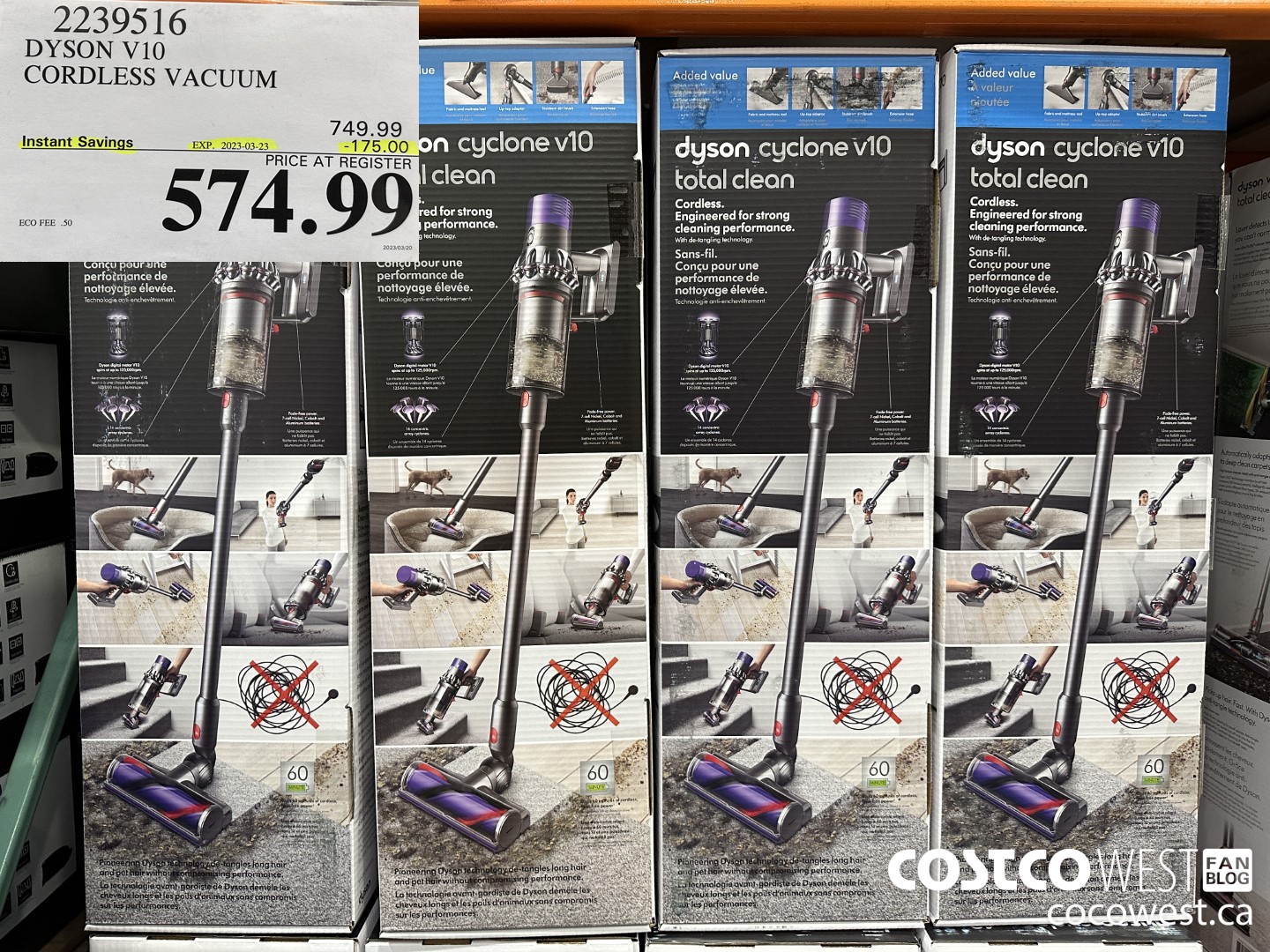 2239516 DYSON V10 CORDLESS VACUUM ($175.00 INSTANT SAVINGS EXPIRES ON 2023-03-23) $574.99