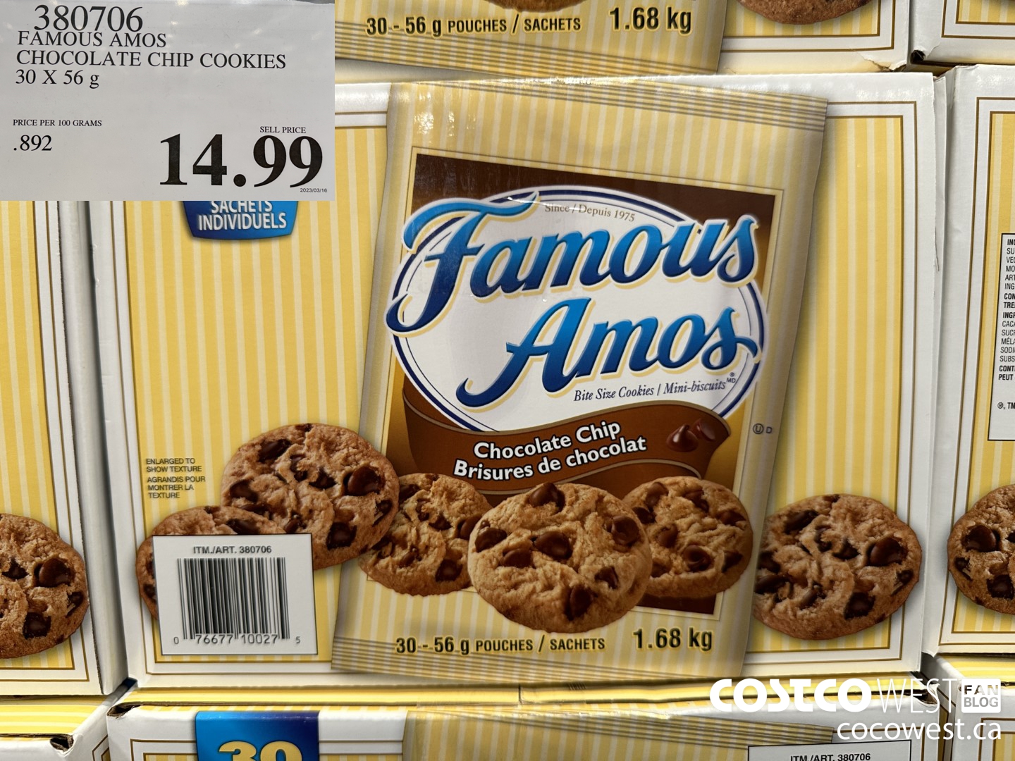 380706 FAMOUS AMOS CHOCOLATE CHIP COOKIES 30 X 56 g $14.99