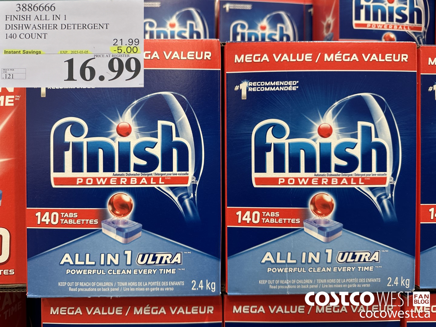 3886666 FINISH ALL IN 1 DISHWASHER DETERGENT 140 COUNT ($5.00 INSTANT SAVINGS EXPIRES ON 2023-03-05) $16.99