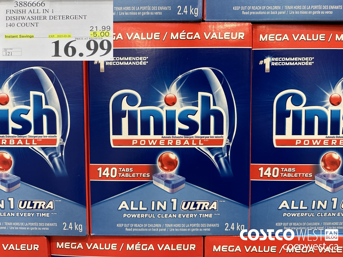 3886666 FINISH ALL IN 1 DISHWASHER DETERGENT 140 COUNT ($5.00 INSTANT SAVINGS EXPIRES ON 2023-03-26) $16.99
