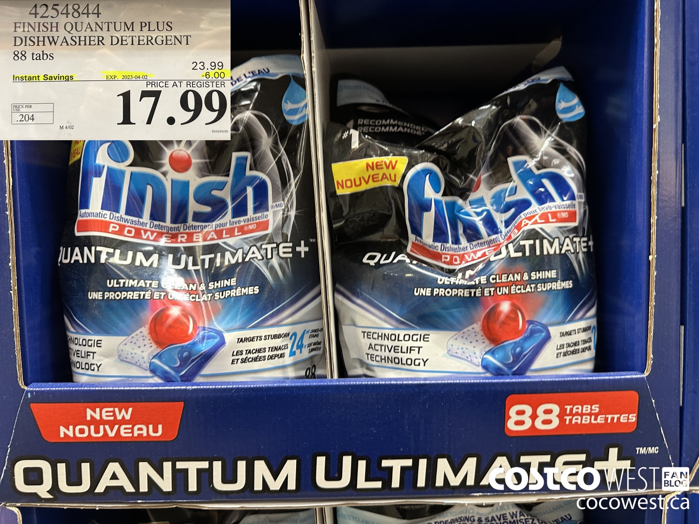 4254844 FINISH QUANTUM PLUS DISHWASHER DETERGENT 88 tabs ($6.00 INSTANT SAVINGS EXPIRES ON 2023-04-02) $17.99