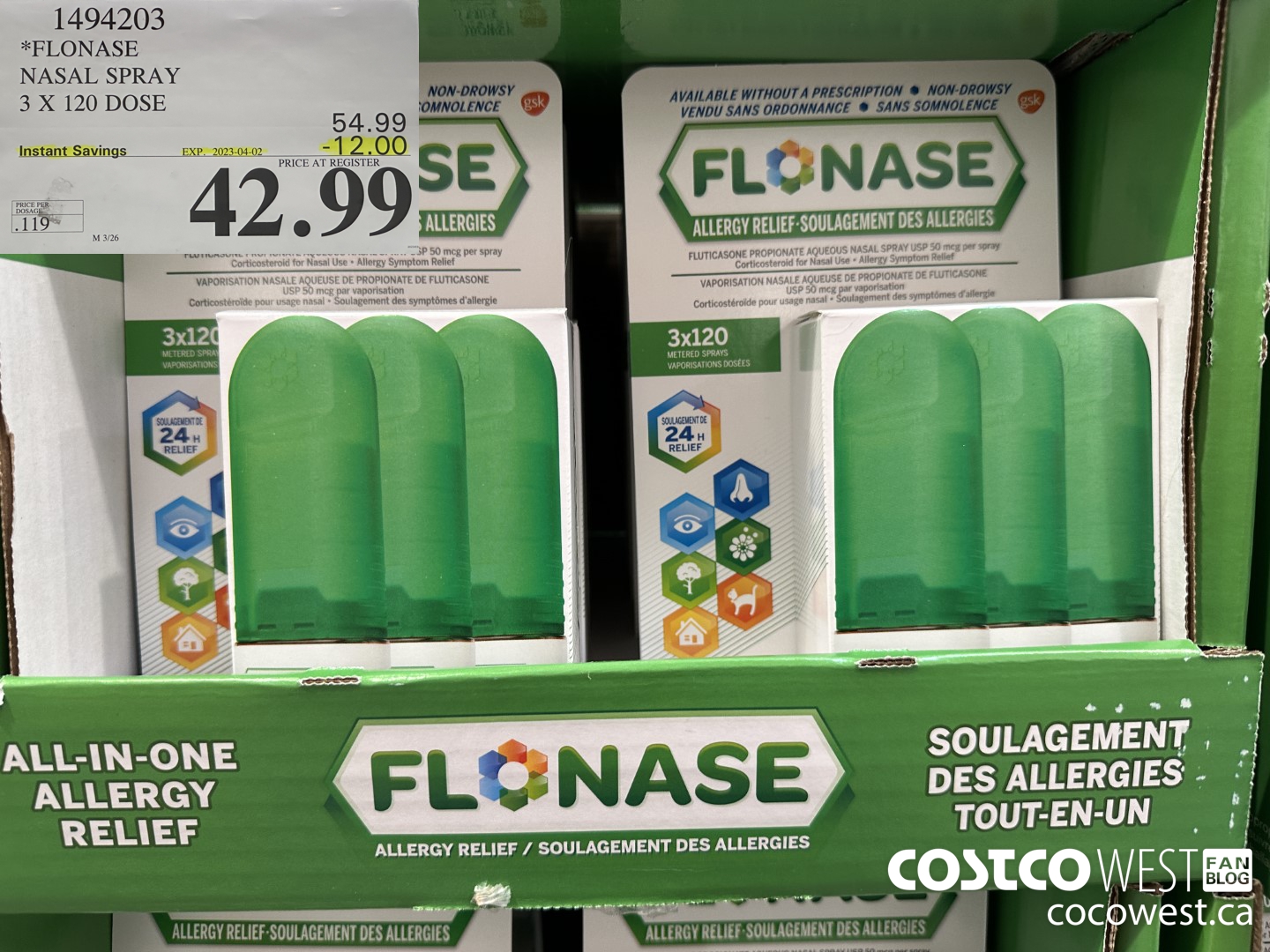 1494203 FLONASE NASAL SPRAY 3 X 120 DOSE ($12.00 INSTANT SAVINGS EXPIRES ON 2023-04-02) $42.99