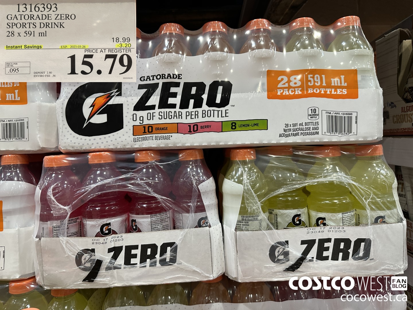 1316393 GATORADE ZERO SPORTS DRINK 28 x 591 ml ($3.20 INSTANT SAVINGS EXPIRES ON 2023-03-26) $15.79