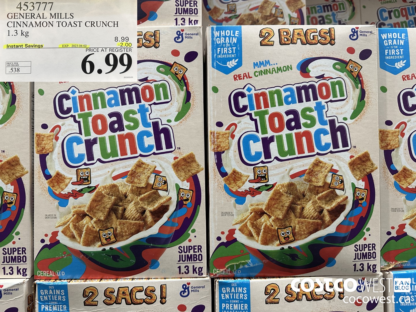453777 GENERAL MILLS CINNAMON TOAST CRUNCH 1.3 kg 2023-04.02 ($2.00 INSTANT SAVINGS) $6.99