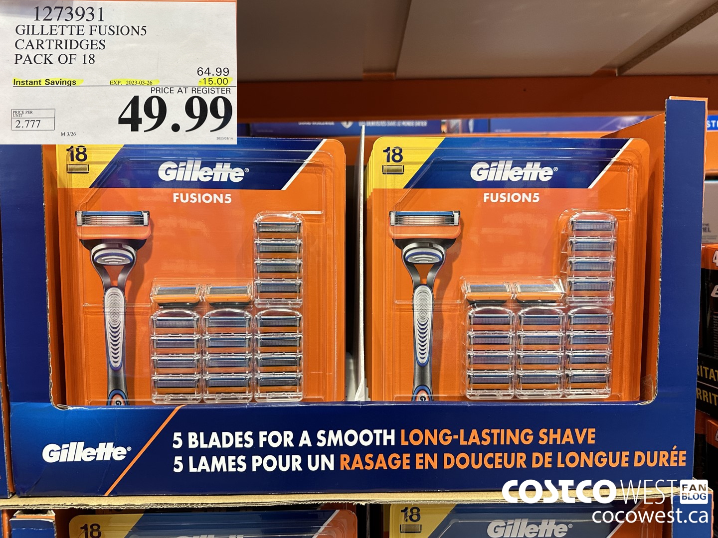 1273931 GILLETTE FUSIONS CARTRIDGES PACK OF 18 ($15.00 INSTANT SAVINGS EXPIRES ON 2023-03-26) $49.99