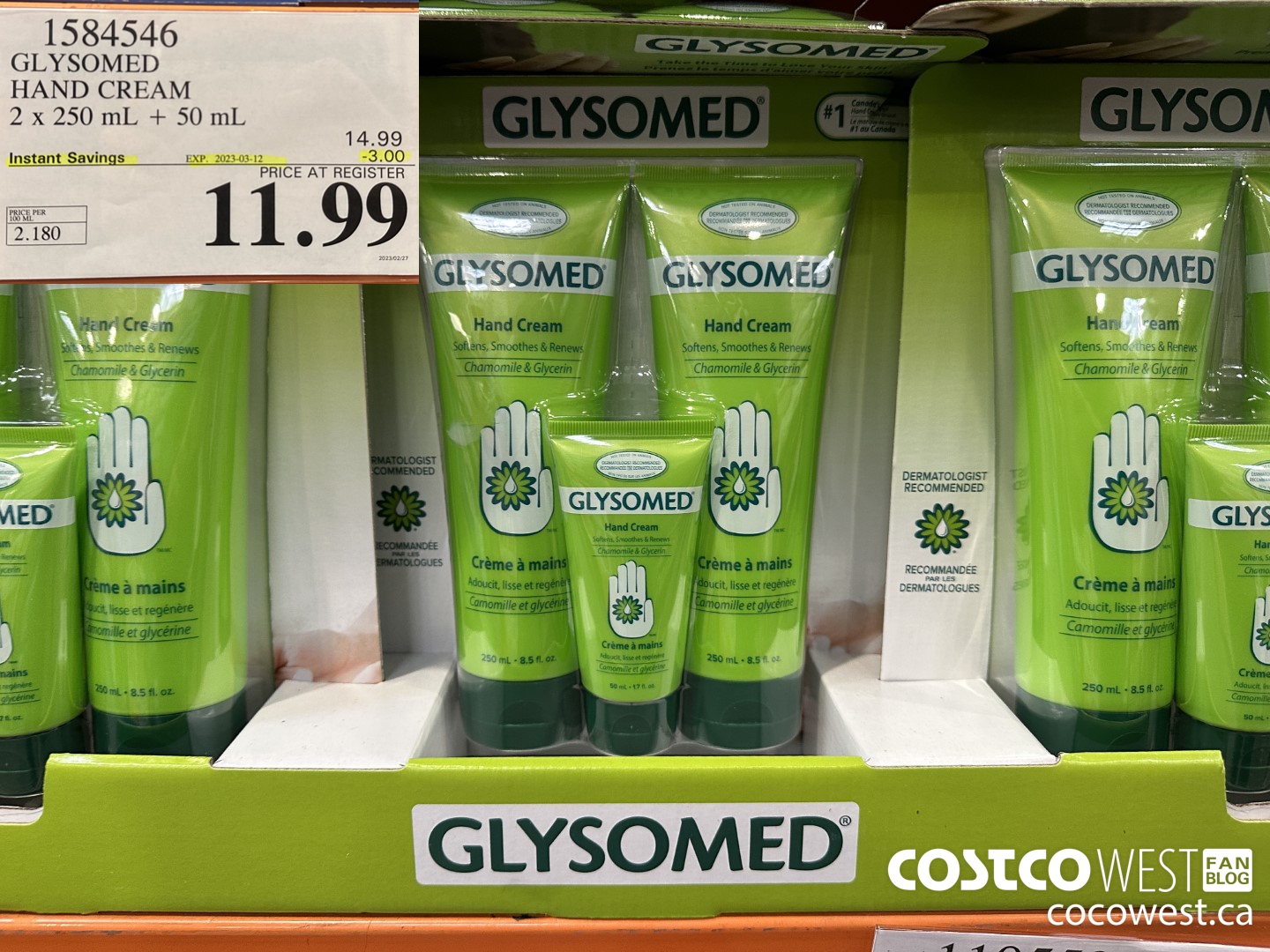 1584546 GLYSOMED HAND CREAM 2 x 250 mL + 50 mL  ($3.00 INSTANT SAVINGS EXPIRES ON 2023-03-12) $11.99