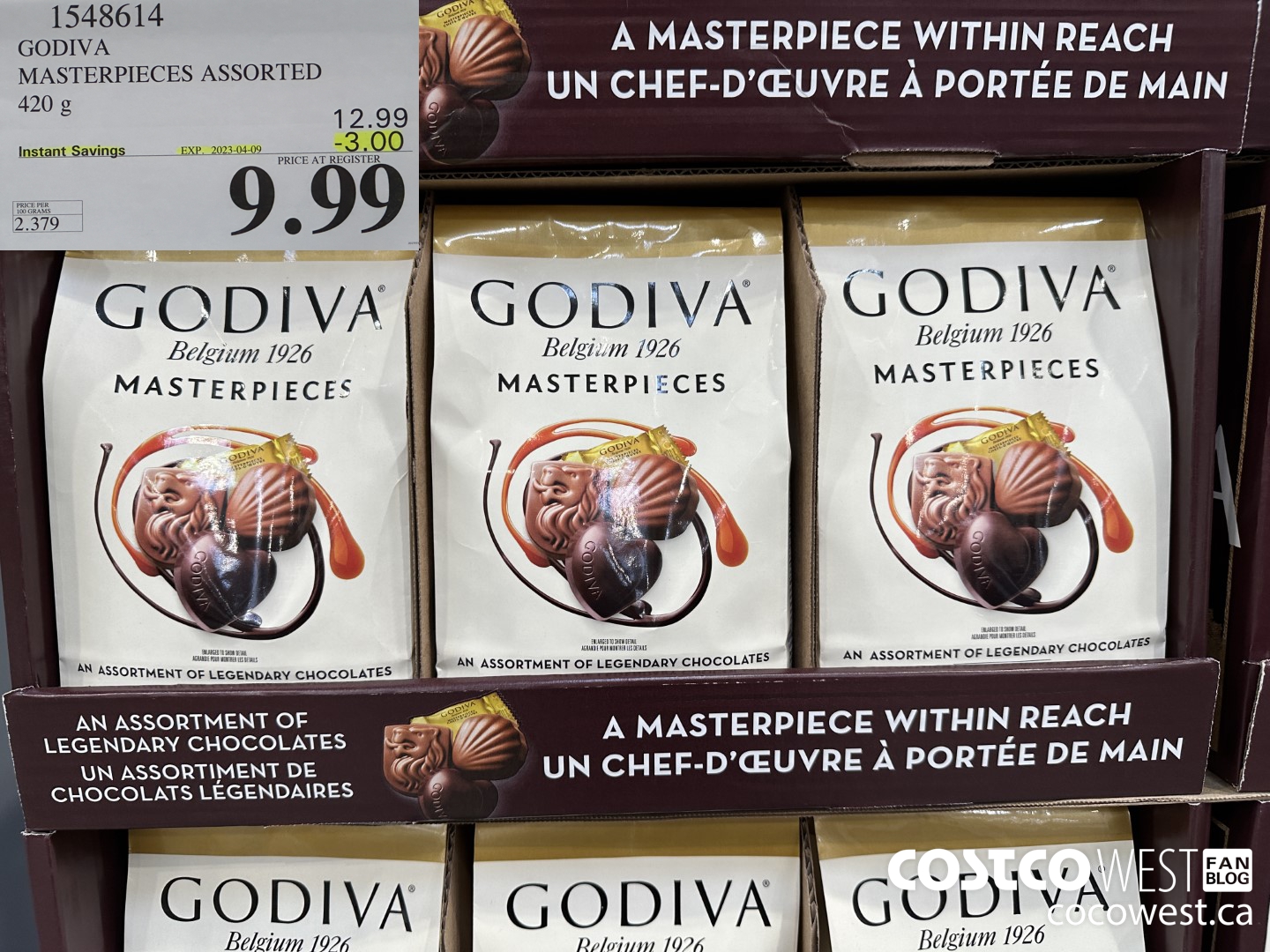 1548614 GODIVA MASTERPIECES ASSORTED 420 g ($3.00 INSTANT SAVINGS EXPIRES ON 2023-04-09) $9.99