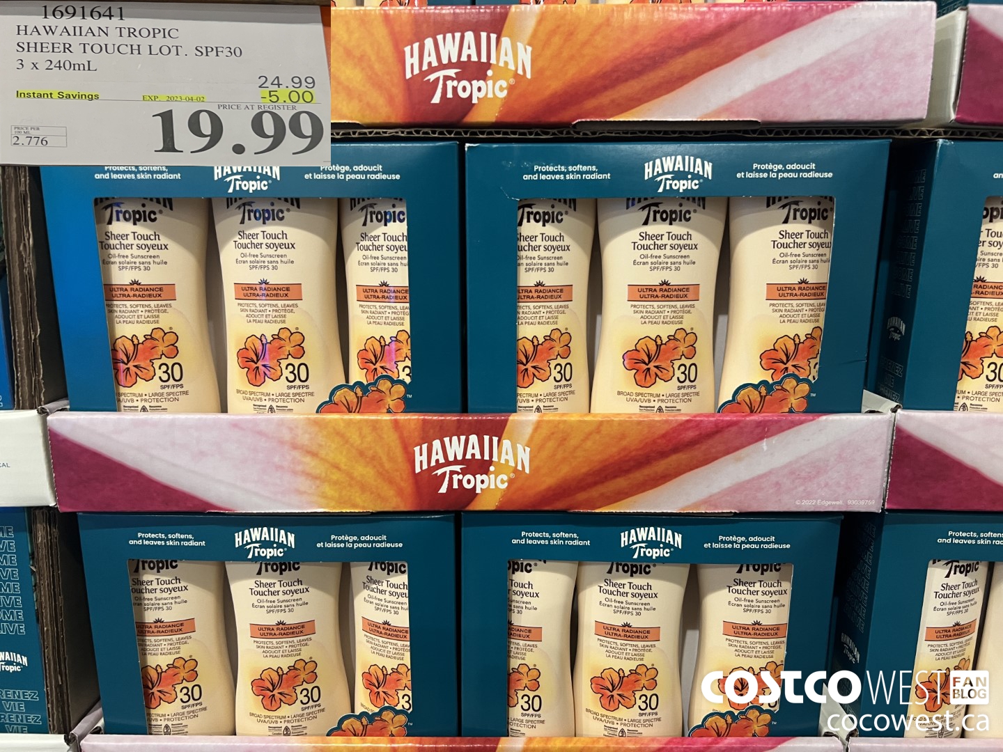 1691641 HAWAIIAN TROPIC SHEER TOUCH LOT. SPF 30 3 X 240 ML ($5.00 INSTANT SAVINGS EXPIRES ON 2023-04-02) $19.99