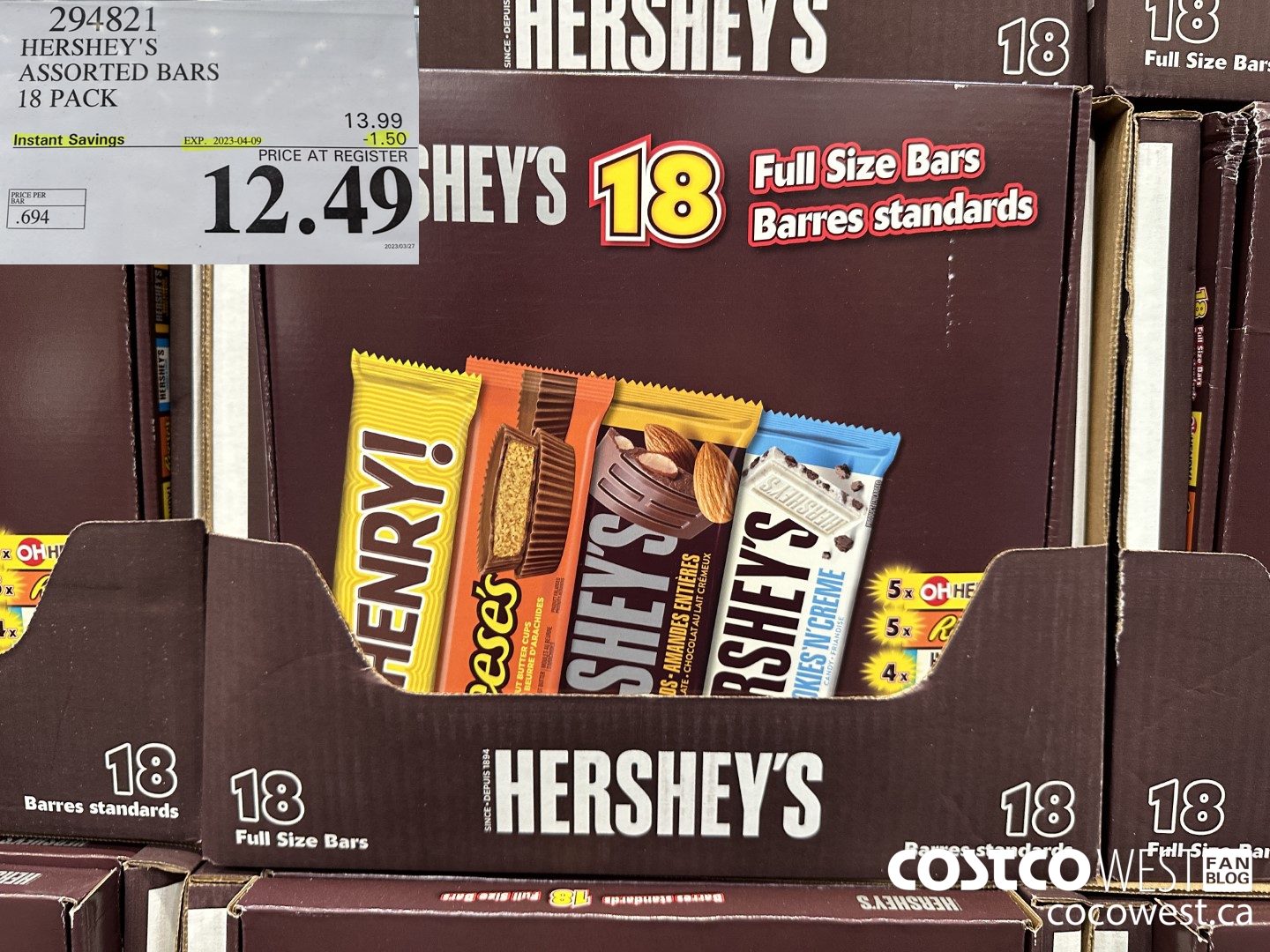294821 HERSHEY'S ASSORTED BARS PACK OF 18 ($1.50 INSTANT SAVINGS EXPIRES ON 2023-04-09) $12.49