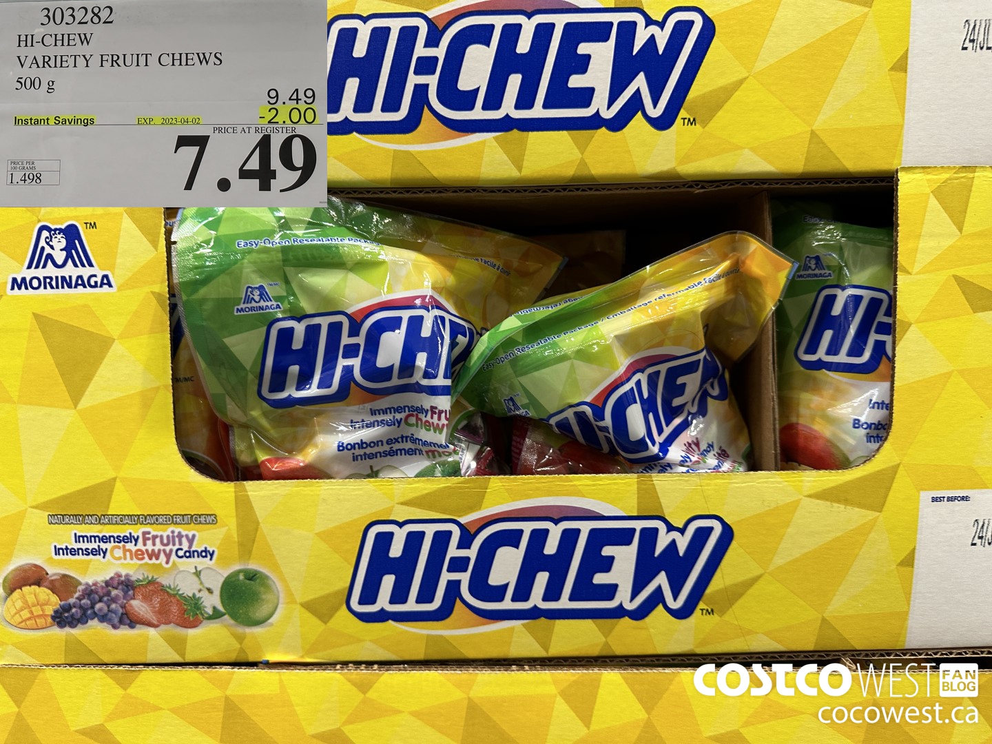 303282 HI-CHEW VARIETY FRUIT CHEWS 500 g ($2.00 INSTANT SAVINGS EXPIRES ON 2023-04-02) $7.49