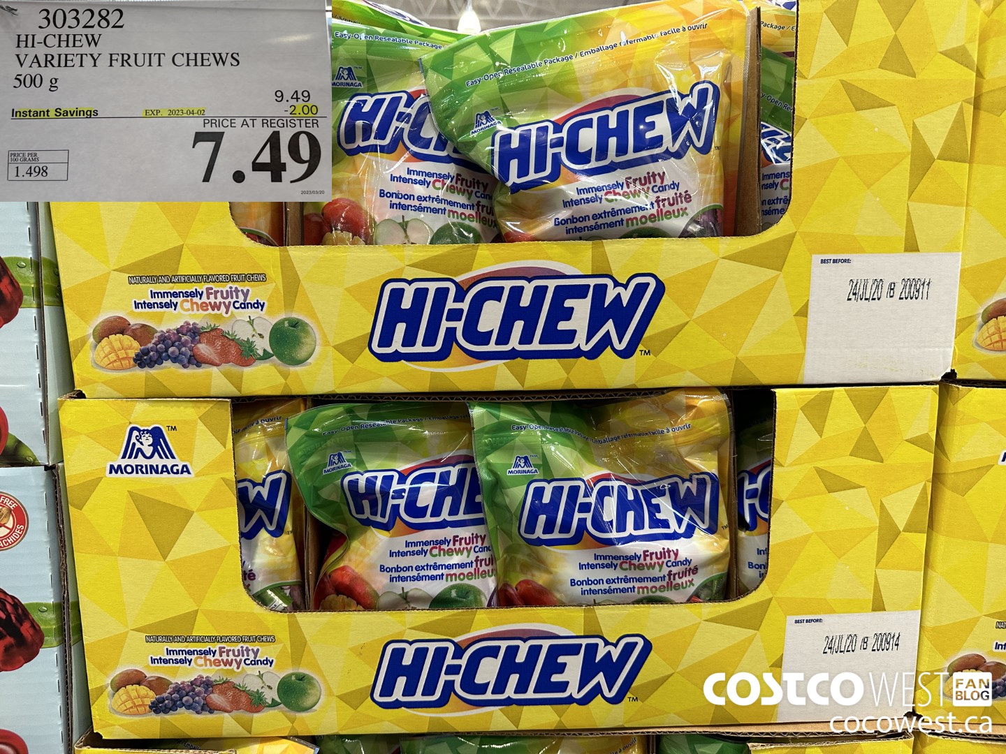 303282 HI-CHEW VARIETY FRUIT CHEWS 500 g ($2.00 INSTANT SAVINGS EXPIRES ON 2023-04-02) $7.49