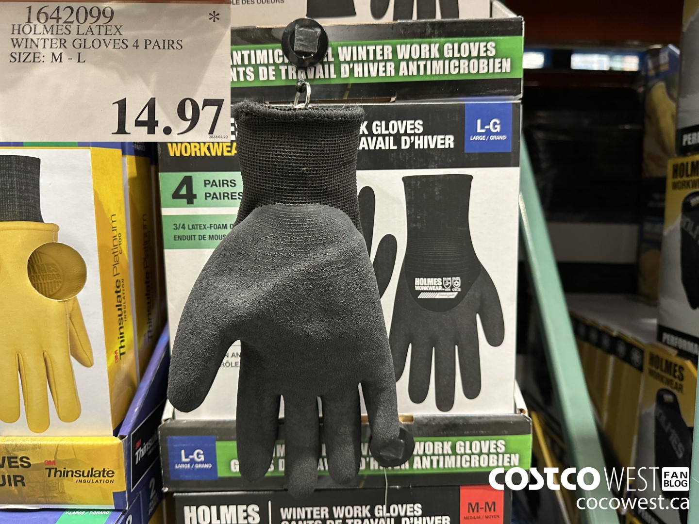 1642099 HOLMES LATEX WINTER GLOVES 4 PAIRS SIZE: M-L $14.97