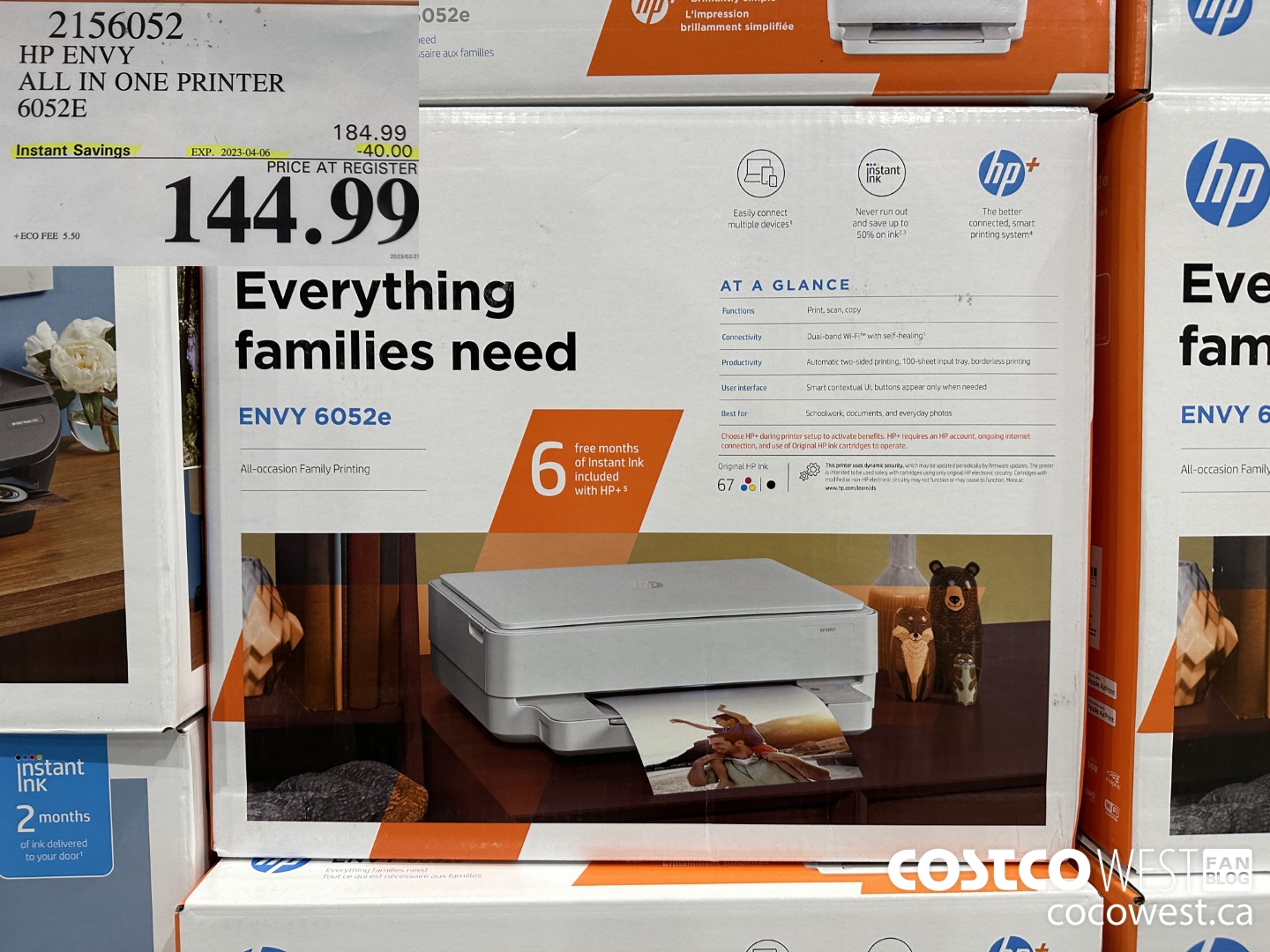 2156052 HP ENVY ALL IN ONE PRINTER 6052E  ($40.00 INSTANT SAVINGS EXPIRES ON 2023-04-06) $144.99