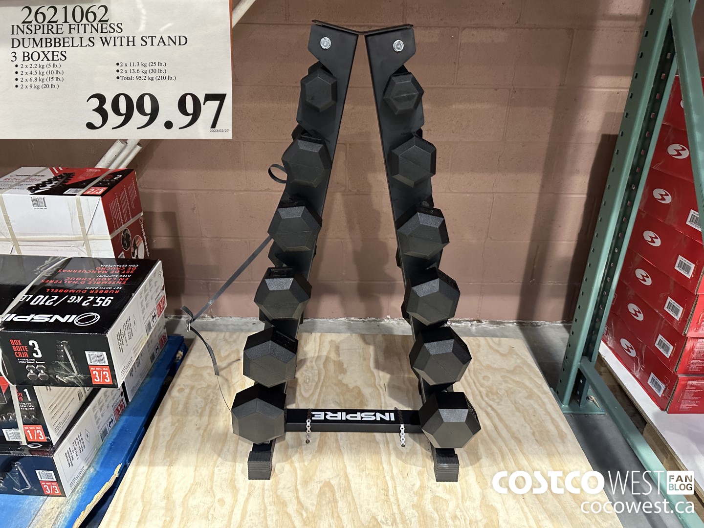2621062 INSPIRE FITNESS DUMBBELLS WITH STAND 3 BOXES $399.97