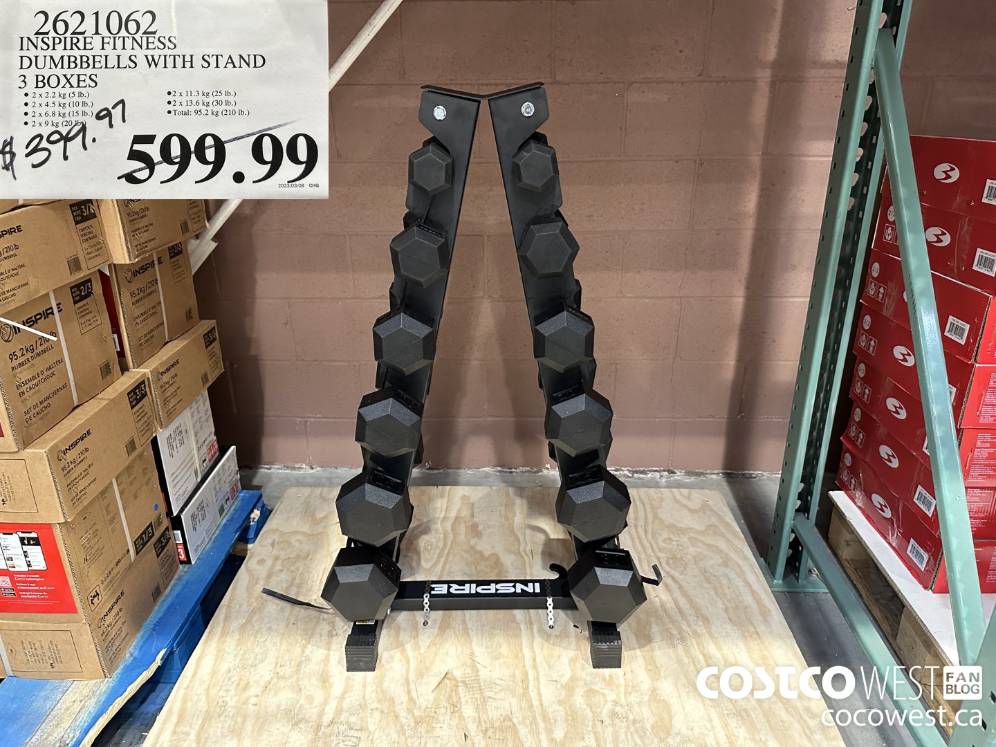 2621062 INSPIRE FITNESS HEX DUMBBELL W/ RACK 3 BOXES $399.97