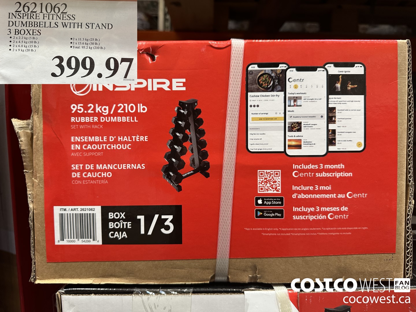 2621062 INSPIRE FITNESS HEX DUMBBELL W/ RACK 3 BOXES $399.97