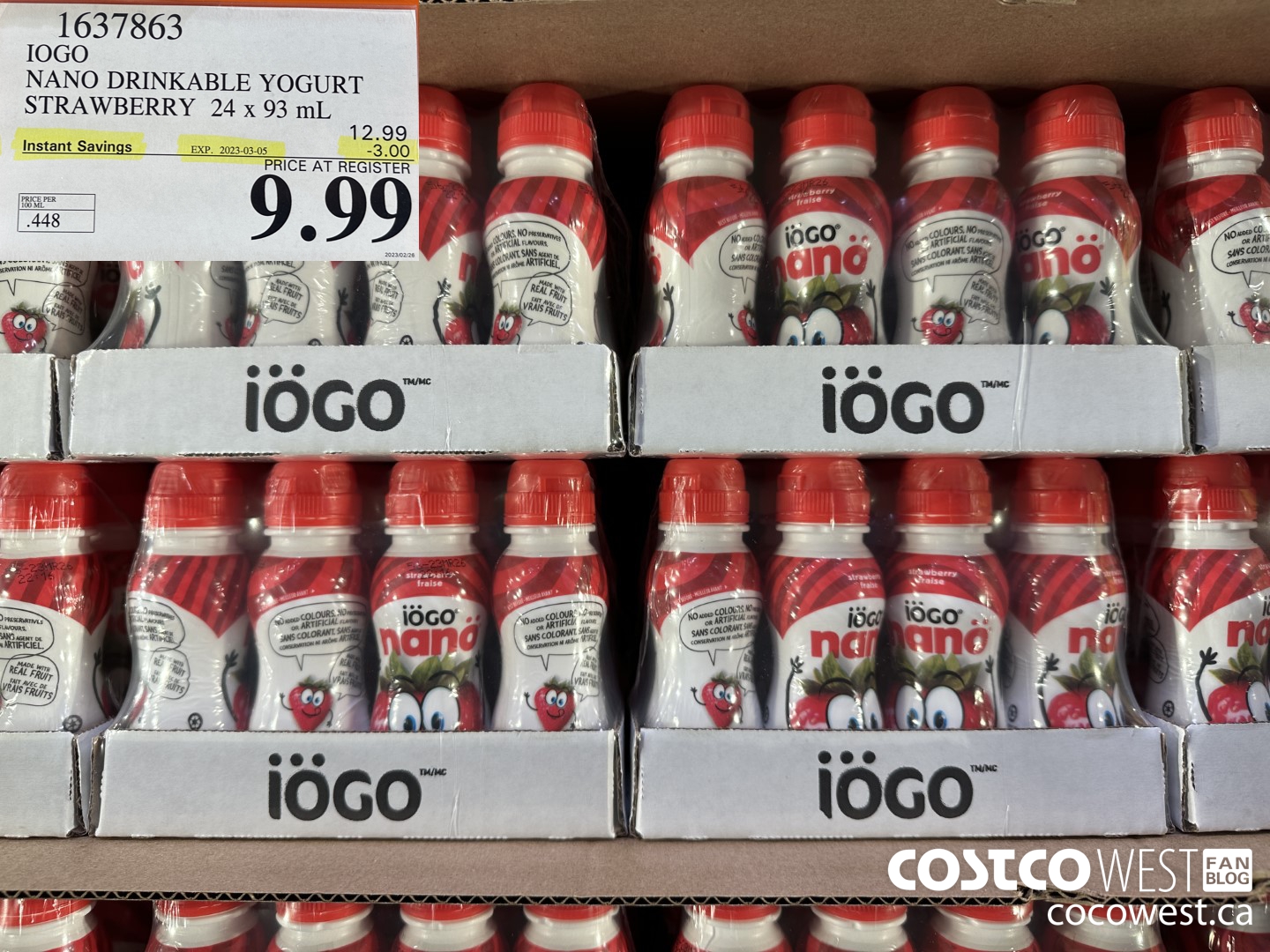 1637863 IOGO NANO DRINKABLE YOGURT STRAWBERRY 24 X 93 ML ($3.00 INSTANT SAVINGS EXPIRES ON 2023-03-05) $9.99