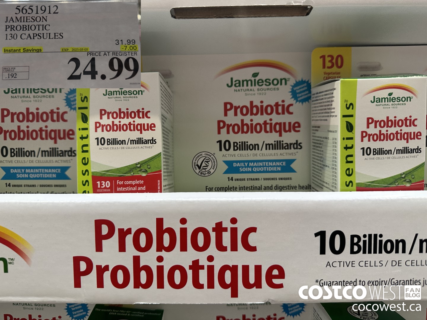 5651912 JAMIESON PROBIOTIC 130 CAPSULES ($7.00 INSTANT SAVINGS EXPIRES ON 2023-03-05) $24.99