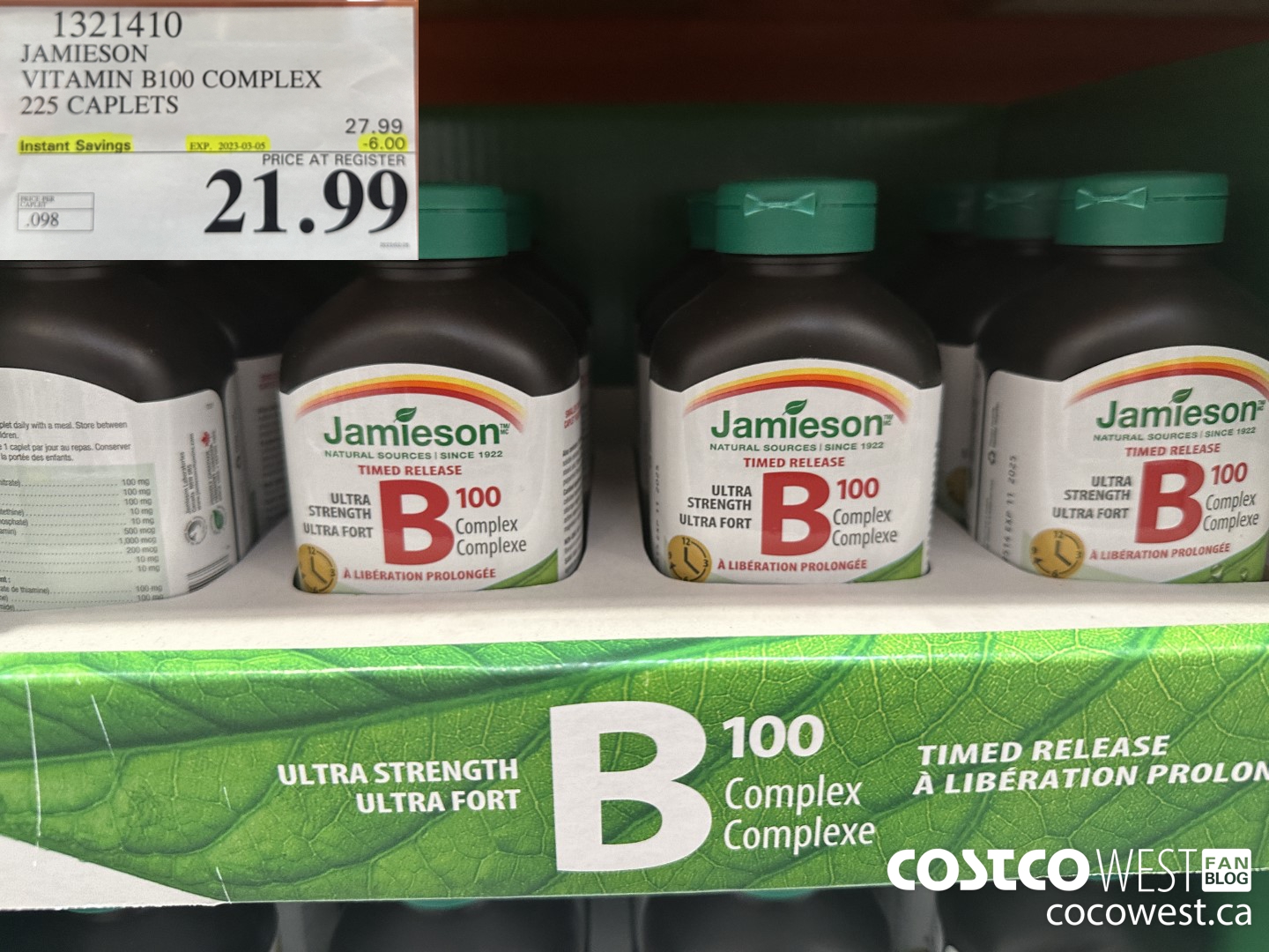 1321410 JAMIESON VITAMIN B100 COMPLEX 225 CAPLETS ($6.00 INSTANT SAVINGS EXPIRES ON 2023-03-05) $21.99