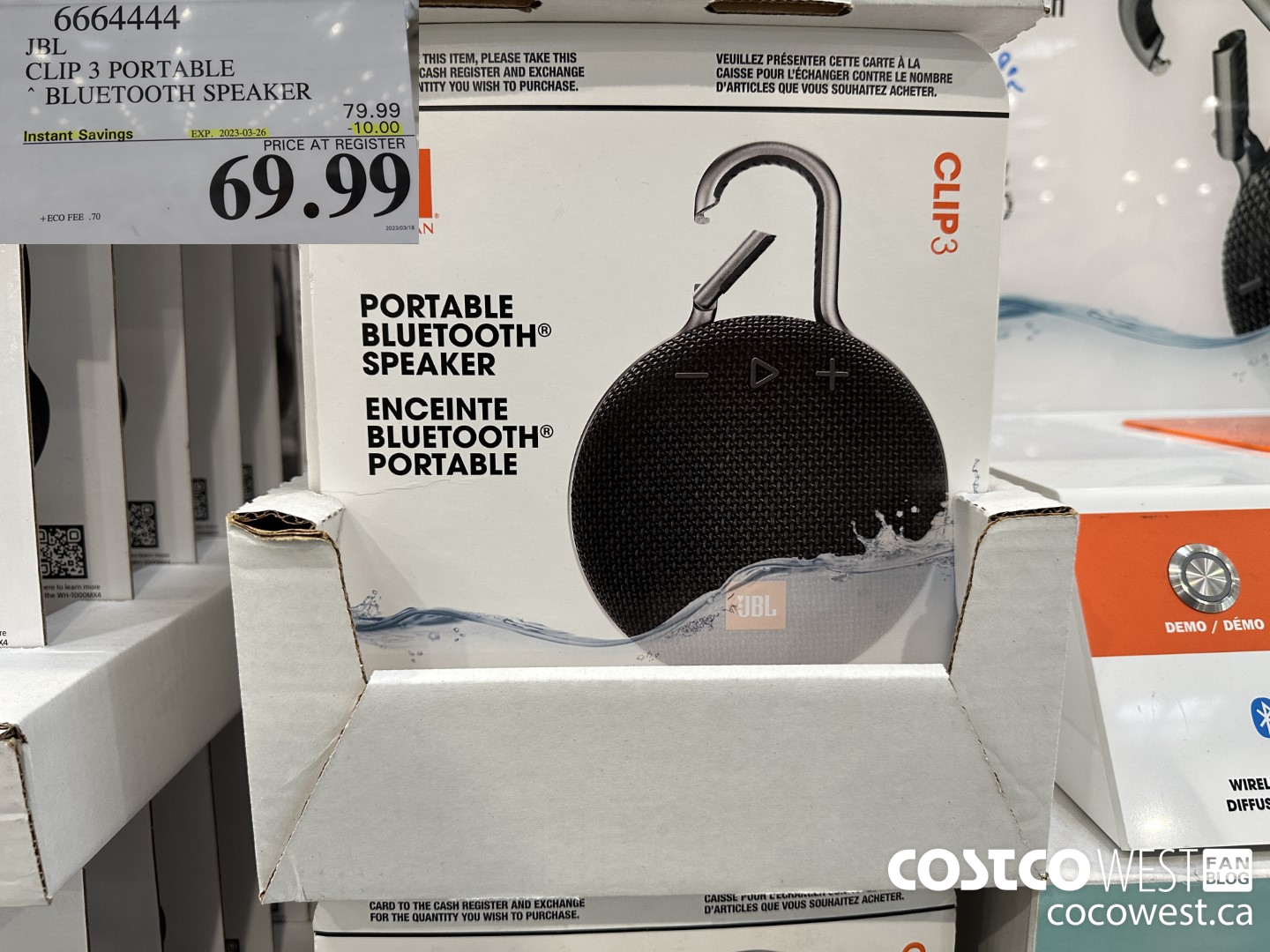 6664444 JBL CLIP 3 PORTABLE BLUETOOTH SPEAKER ($10.00 INSTANT SAVINGS EXPIRES ON 2023-03-26) $69.99