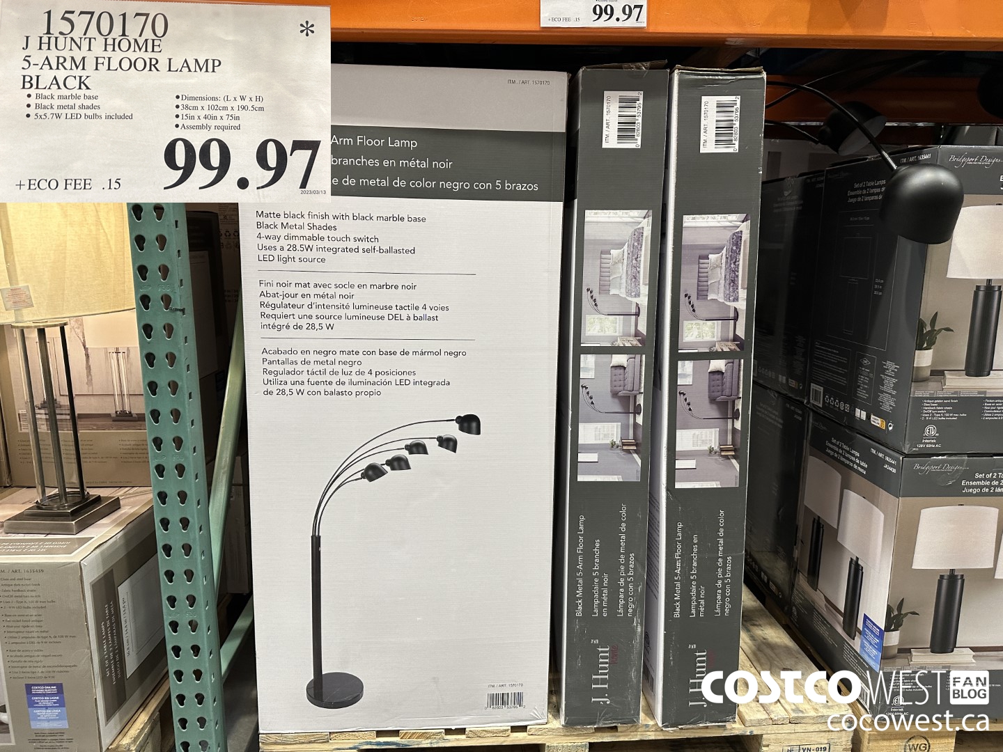 1570170 J HUNT HOME 5-ARM FLOOR LAMP BLACK $99.97