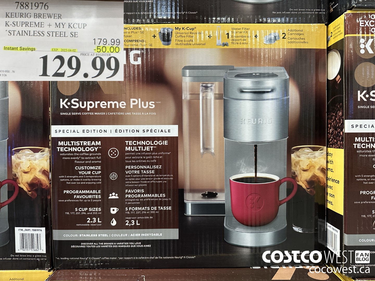 7881976 KEURIG BREWER K-SUPREME + MY KCUP STAINLESS STEEL SE ($50.00 INSTANT SAVINGS EXPIRES ON 2023-04-02) $129.99