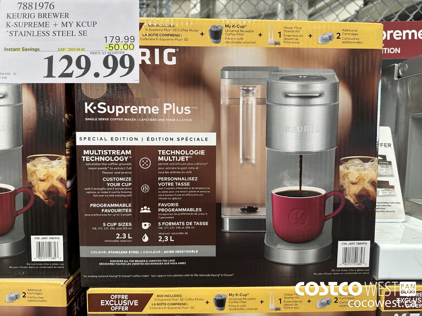 7881976 KEURIG BREWER K-SUPREME + MY KCUP STAINLESS STEEL SE ($50.00 INSTANT SAVINGS EXPIRES ON 2023-04-02) $129.99