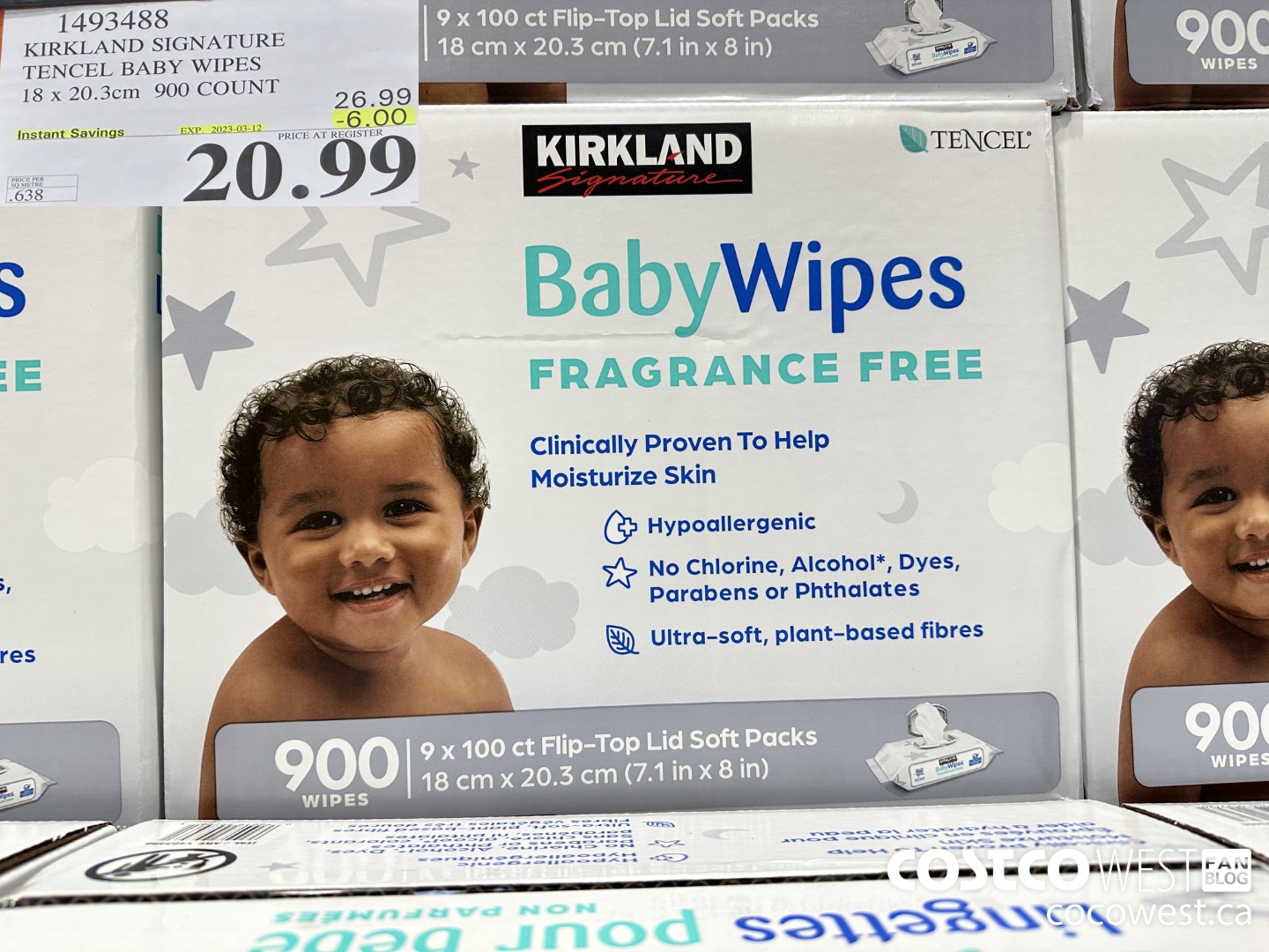 1493488 KIRKLAND SIGNATURE 18 X 20.3 CM 900 COUNT BABY WIPES ($6.00 INSTANT SAVINGS EXPIRES ON 2023-03-12) $20.99
