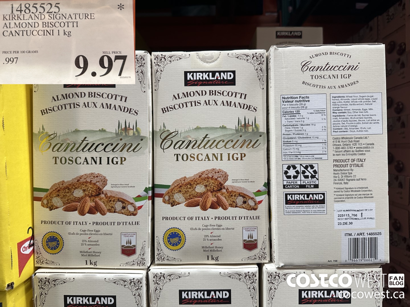 1485525 KIRKLAND SIGNATURE ALMOND BISCOTTI CANTUCCINI 1 kg $9.97