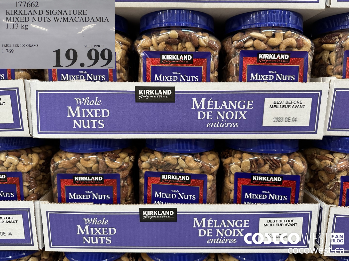 177662 KIRKLAND SIGNATURE MIXED NUTS W/MACADAMIA 1.13KG $19.99