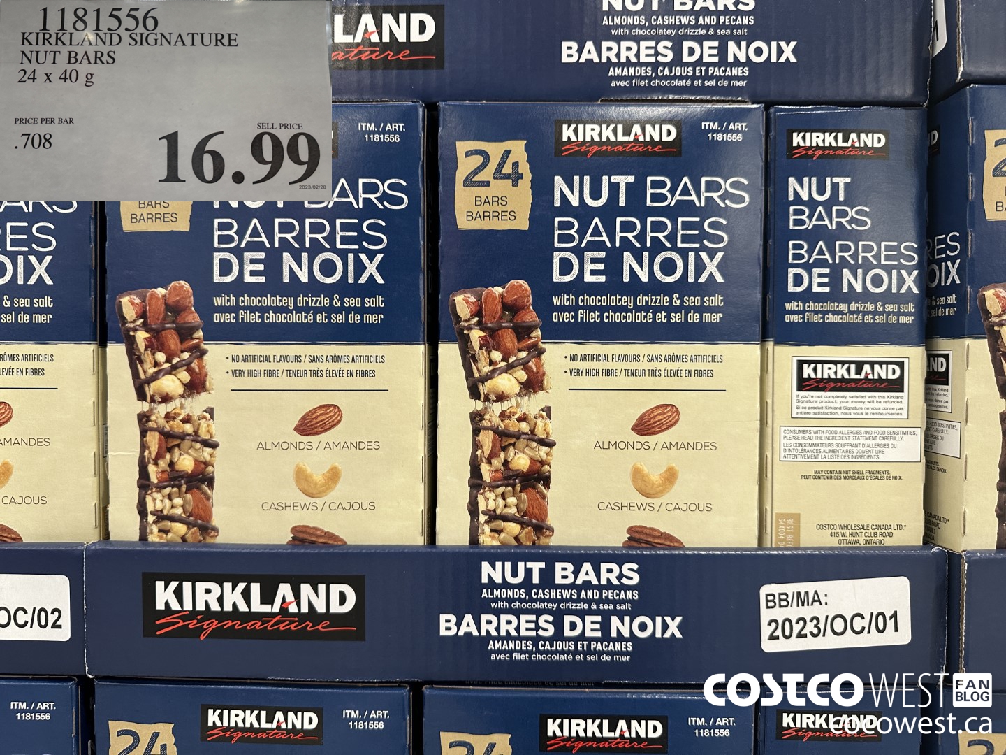 1181556 KIRKLAND SIGNATURE NUT BARS 24 X 40G $16.99