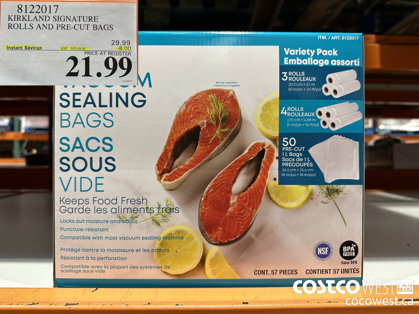 8122017 KIRKLAND SIGNATURE ROLLS AND PRE-CUT BAGS  ($8.00 INSTANT SAVINGS EXPIRES ON 2023-03-05) $21.99