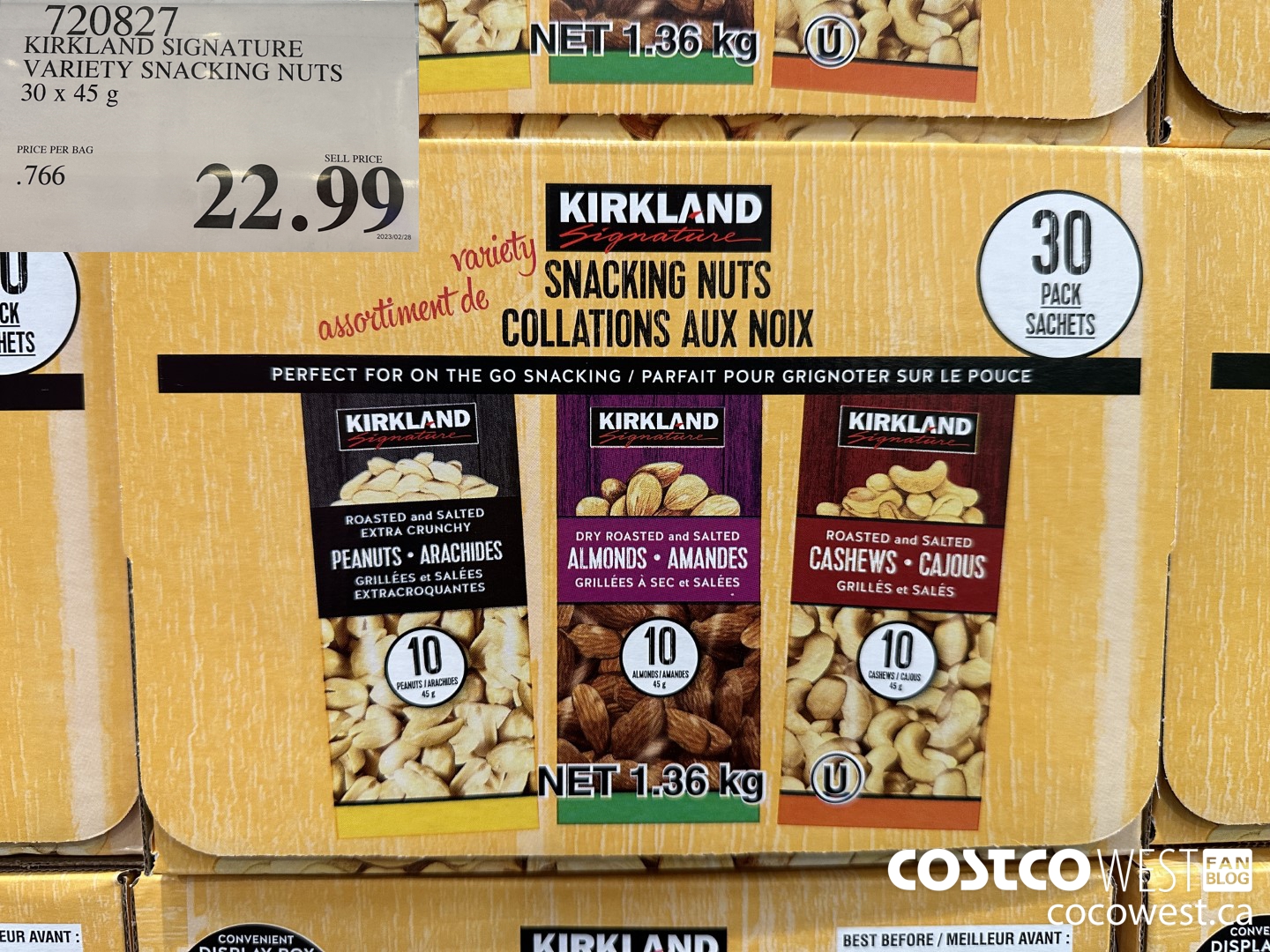 720827 KIRKLAND SIGNATURE VARIETY SNACKING NUTS 30 x 45 g $22.99