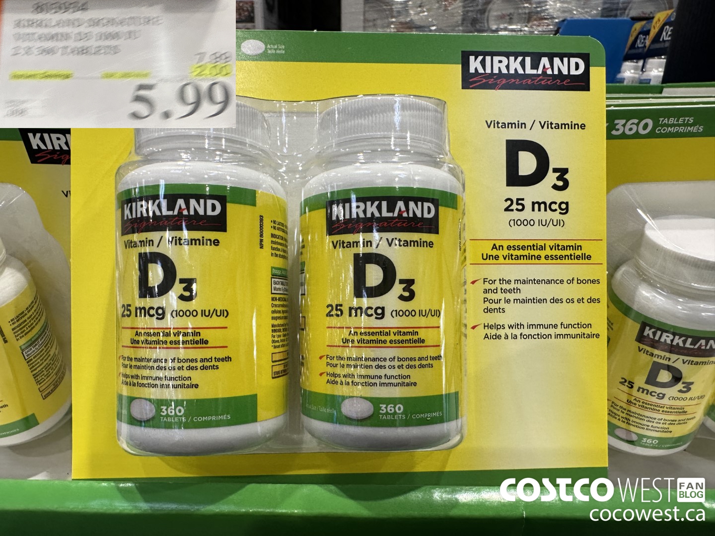 803934 KIRKLAND SIGNATURE VITAMIN D3 1000 IU 2 X 360 TABLETS ($2.00 INSTANT SAVINGS) $5.99