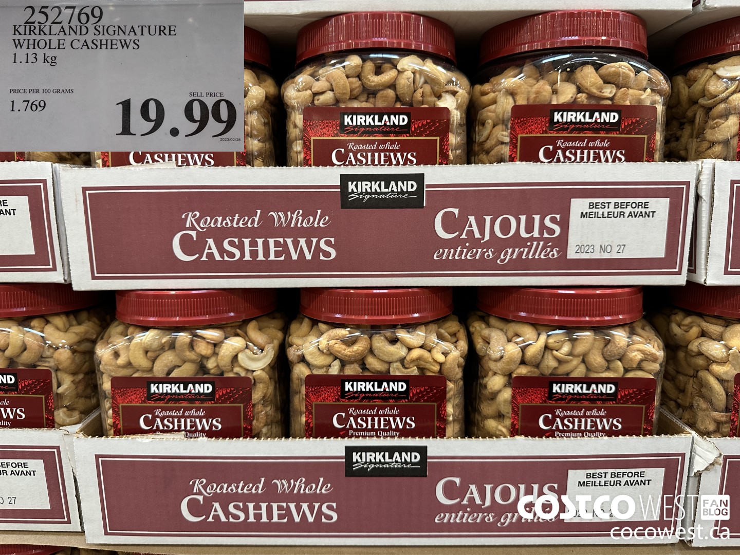 252769 KIRKLAND SIGNATURE WHOLE CASHEWS 1.13 kg $19.99