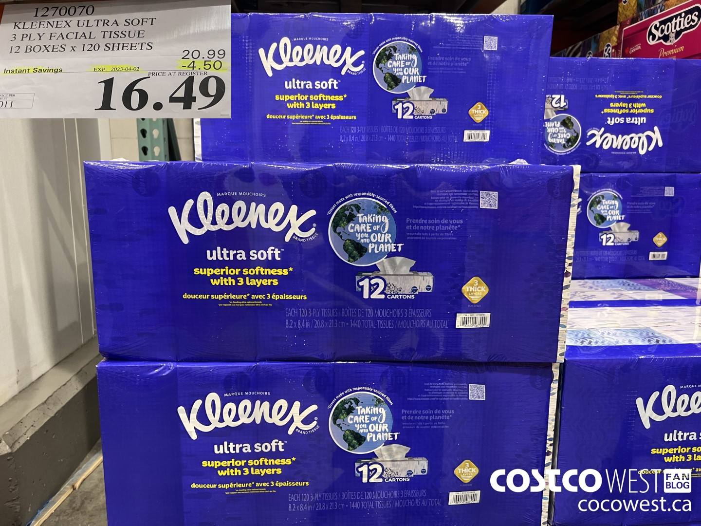 1270070 KLEENEX ULTRA SOFT 3 PLY FACIAL TISSUE 12 BOXES x 120 SHEETS ($4.50 INSTANT SAVINGS EXPIRES ON 2023-04-02) $16.49