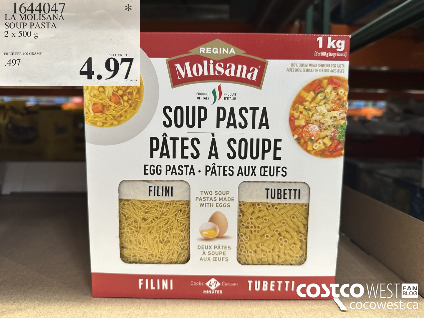 1644047 LA MOLISANA SOUP PASTA 2 X 500 G $4.97